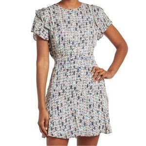 Reiss Bethan-Multi Ditsy Ruffle Printed Blue Dress